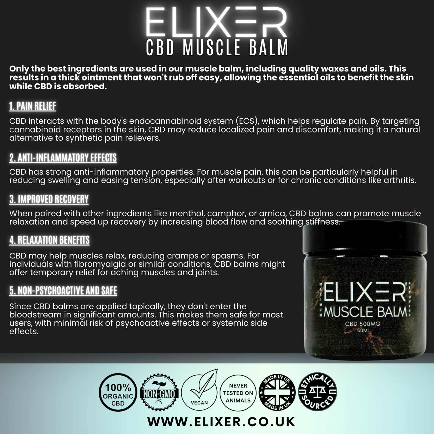 Elixer Maximum Recovery Muscle Balm CBD 500mg 50 ML image 1