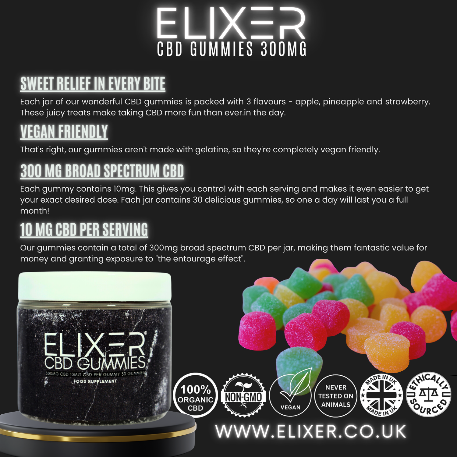 Organic CBD Gummies 300mg (30 x 10mg) image 1