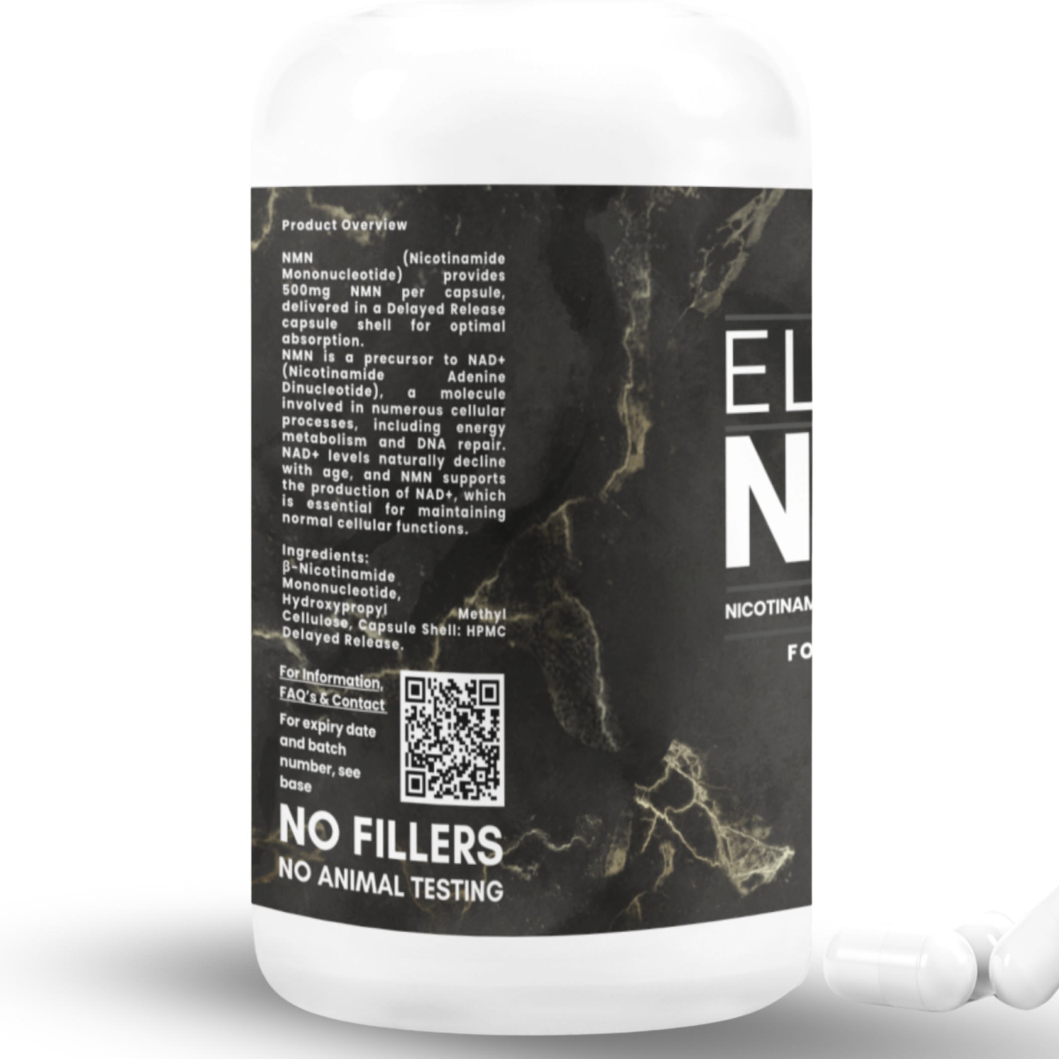 ELIXER Pure NMN | 500mg Delayed-Release Capsules (60 Count)