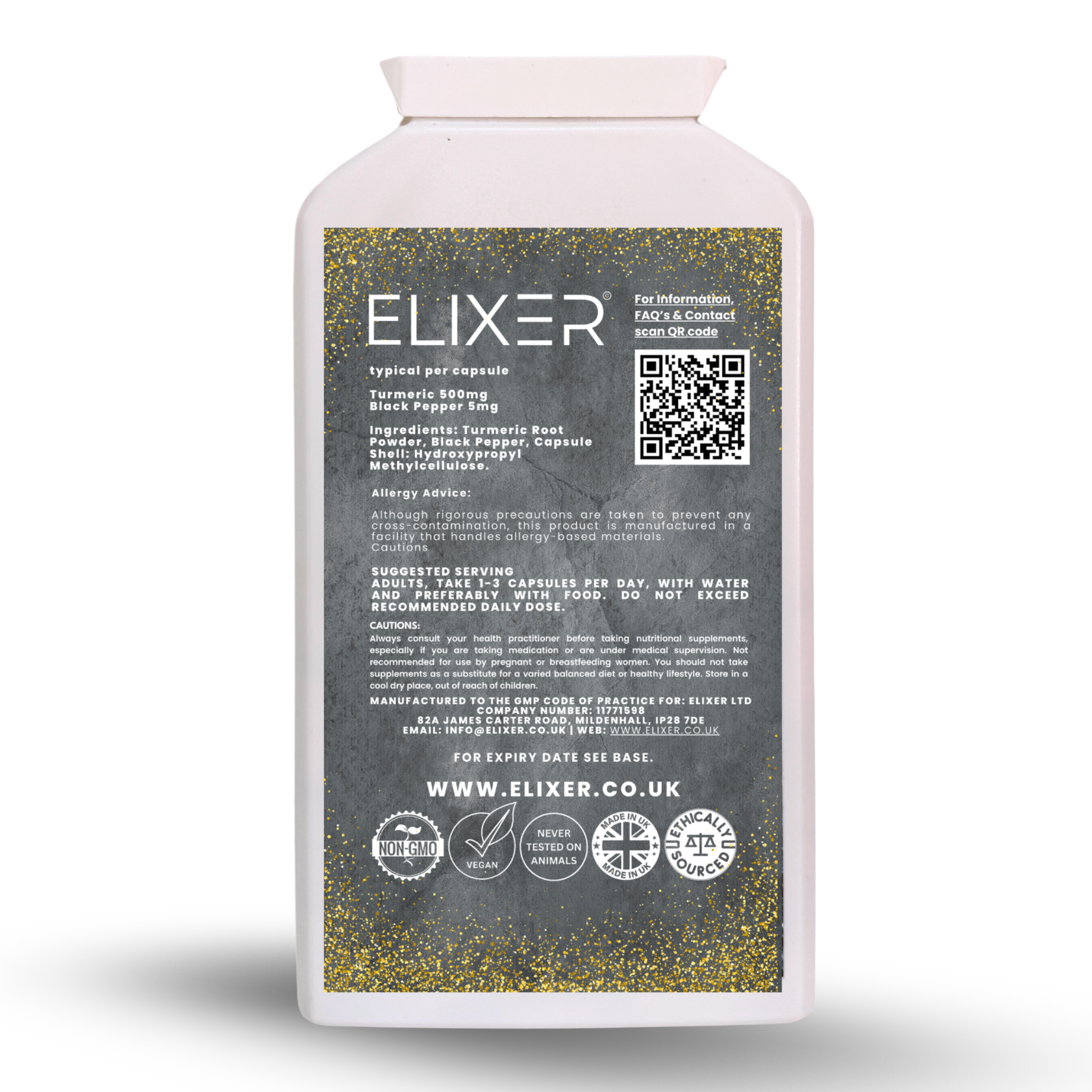 Elixer Turmeric 500mg with Black Pepper Extract 120 Capsules